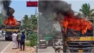 തിരുവനന്തപുരത്ത് ഓടികൊണ്ടിരുന്ന ടിപ്പർ ലോറിക്ക് തീപിടിച്ചു, ഡ്രൈവർ കണ്ടത് രക്ഷയായി